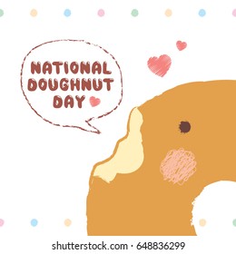 National Doughnut Day. Cute hand drawn doughnut with speech bubble isolated on white. Vector illustration.