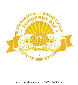 National Doughnut Day emblem with banner - donuts