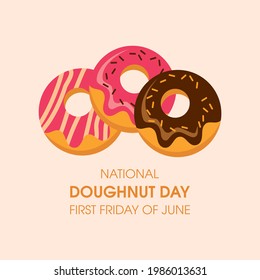 National Doughnut Day vector. Donut with pink and chocolate icing icon vector. American delicacy food vector. First Friday of June. Important day