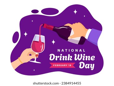 National Drink Wine Day Vector Illustration on February 18 with Glass of Grapes and Bottle in Flat Cartoon Purple Background Design