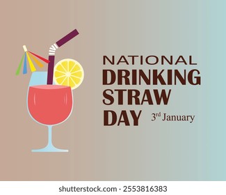 National Drinking Straw Day. 3rd January. National drinking straw day poster, banner, card. Sunburst ,colorful background. Vector illustration.