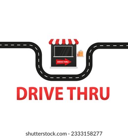 National Drive Thru Day. A store of drive thru on white background. New normal activity concept in cartoon vector design. Vector illustration