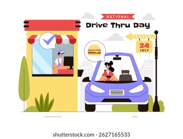 National Drive Thru Day Vector Illustration featuring a Service That Allows Customers to Order and Receive Food From Their Vehicles in a Background