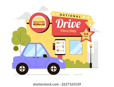 National Drive Thru Day Vector Illustration featuring a Service That Allows Customers to Order and Receive Food From Their Vehicles in a Background