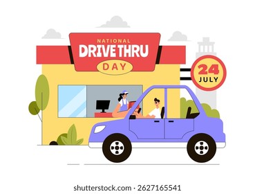 National Drive Thru Day Vector Illustration featuring a Service That Allows Customers to Order and Receive Food From Their Vehicles in a Background