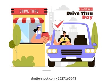 National Drive Thru Day Vector Illustration featuring a Service That Allows Customers to Order and Receive Food From Their Vehicles in a Background