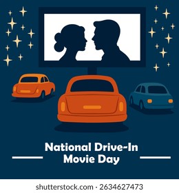 National DriveIn Movie Day Romantic Couple Silhouette at DriveIn Theater