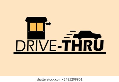 National Drive-Thru Day event banner. Bold text with an illustration of a drive thru booth and a car that has just passed by on a light brown background to celebrate on July 24th