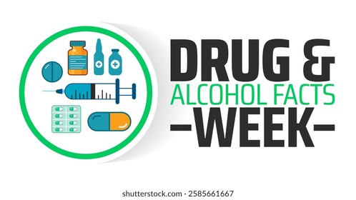 National Drug and Alcohol Facts Week background banner or poster design template. observed every year in March. Holiday concept. Use to any Template, card, poster, placard, template.