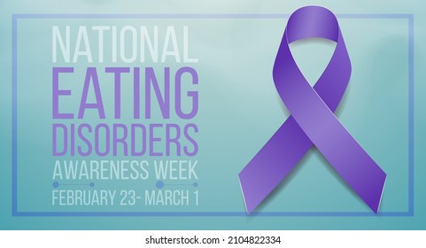 National eating disorders awareness week concept. Banner template with purple ribbon and text. Vector illustration.