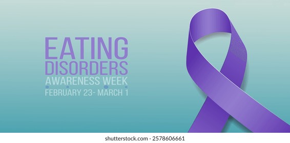 National eating disorders awareness week concept. Banner template with purple ribbon and text. Vector illustration