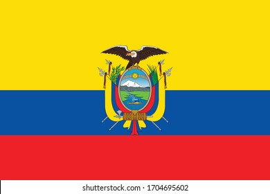 Bandera nacional ecuatoriana, colores oficiales y proporción correctamente. Bandera nacional ecuatoriana. Ilustración vectorial. EPS10. Icono vector de bandera ecuatoriana, diseño simple, plano para web o aplicación móvil.