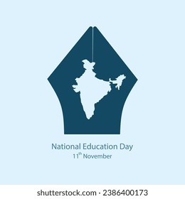 National Education Day India vector, illustration. Ink pen nib with Indian map in center concept design for banners and posters.