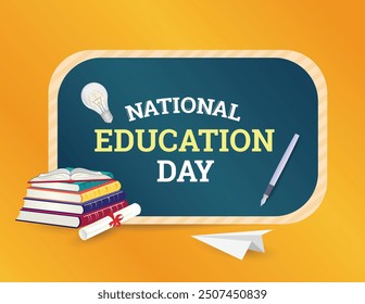 National education day Vector illustration of open book , pen ,light bulb ,paper plane .design elements for congratulation cards, social media, banners and flyers.
