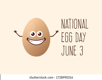 National Egg Day Vector. Happy Egg Cartoon Character. Cheerful Egg Icon Vector. Egg Day Poster, June 3. Important Day