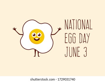 National Egg Day vector. Happy fried egg cartoon character. Cheerful egg icon vector. Egg Day Poster, June 3. Important day