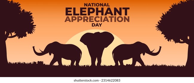 National Elephant Appreciation Day on 22 September Banner Background. Horizontal Banner Template Design. Vector Illustration