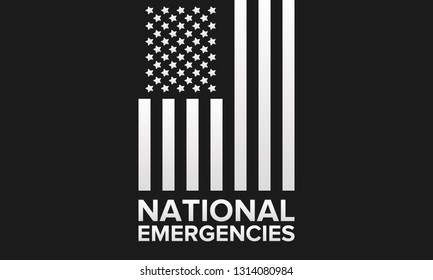 National Emergencies in the United States. The crisis in America. President announces national emergencies in the country due to immigration problems. Poster, banner or background svg