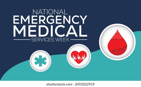 National Emergency medical services week observed every year in May. Template for background, banner, card, poster with text inscription.