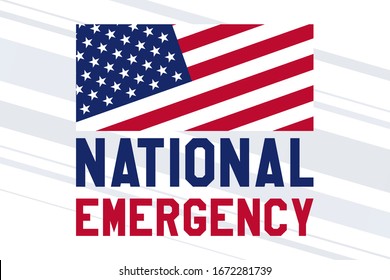 National Emergency In The United States. Text And US Flag. Vector EPS 10.