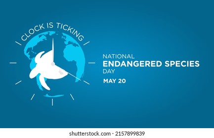 National Endangered Species Day Banner concept, clock is ticking, vector illustration of turtle inside a clock isolated on light green background. May 20. For backgrounds, posters, cards, designs.