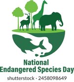 National Endangered Species Day card, poster, flyer with green silhouettes of wild animals icon vector illustration NESD is on 20th of May. Very attractive design