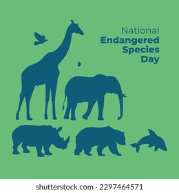 nationale, gefährdete Arten Tag Design Vorlage für Feiern. vom Aussterben bedrohte Arten Giraffe Elefant Adler Schmetterling Bären Wal Delphin Vektordesign. tierisches Silhouette. 