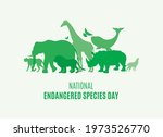 National Endangered Species Day Poster with green silhouettes of wild animals icon vector. Wild animals silhouette set. Environmenta icon vector. Group of animals icon. Important day