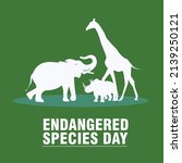 National Endangered Species Day vector with white silhouettes of elephant, giraffe and rhino icon vectors. Set of wild animal silhouettes. Simple and elegant design