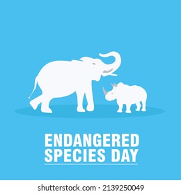 National Endangered Species Day vector with white silhouette of elephant and rhino icon vector. Set of wild animal silhouettes. Simple and elegant design - Shutterstock ID 2139250049