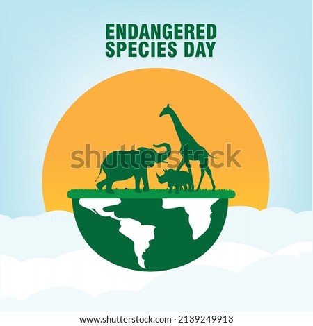 National Endangered Species Day vector with white silhouettes of elephant, giraffe and rhino icon vectors. Set of wild animal silhouettes. Simple and elegant design