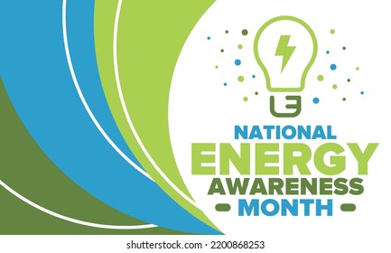 National Energy Awareness Month in October. Optimization and management of energy consumption. The introduction of advanced technology, encourage the use of renewable energy. Energy security. Vector