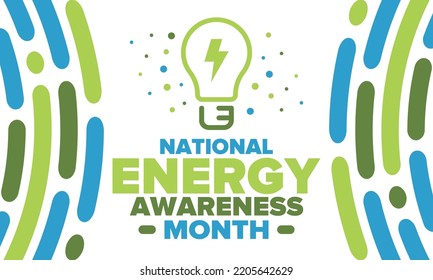 National Energy Awareness Month in October. Optimization and management of energy consumption. The introduction of advanced technology, encourage the use of renewable energy. Energy security. Vector