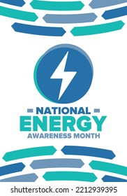 National Energy Awareness Month in October. Optimization and management of energy consumption. The introduction of advanced technology, encourage the use of renewable energy. Energy security. Vector