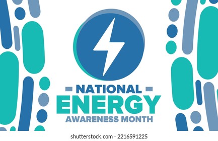 National Energy Awareness Month in October. Optimization and management of energy consumption. The introduction of advanced technology, encourage the use of renewable energy. Energy security. Vector