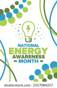 National Energy Awareness Month in October. Optimization and management of energy consumption. The introduction of advanced technology, encourage the use of renewable energy. Energy security. Vector