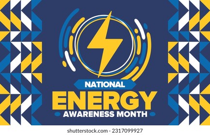 National Energy Awareness Month in October. Optimization and management of energy consumption. The introduction of advanced technology, encourage the use of renewable energy. Energy security. Vector