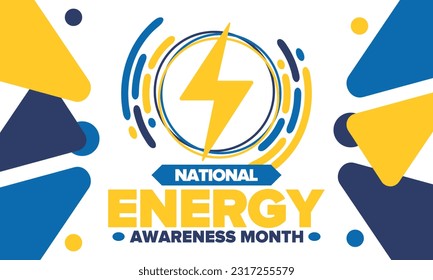 National Energy Awareness Month in October. Optimization and management of energy consumption. The introduction of advanced technology, encourage the use of renewable energy. Energy security. Vector