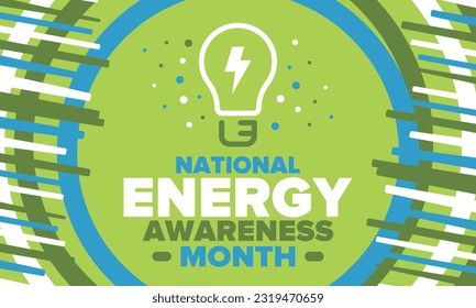 National Energy Awareness Month in October. Optimization and management of energy consumption. The introduction of advanced technology, encourage the use of renewable energy. Energy security. Vector