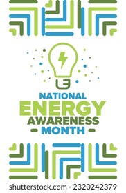 National Energy Awareness Month in October. Optimization and management of energy consumption. The introduction of advanced technology, encourage the use of renewable energy. Energy security. Vector