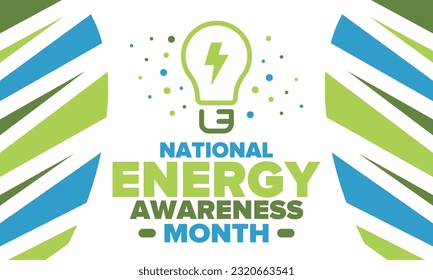National Energy Awareness Month in October. Optimization and management of energy consumption. The introduction of advanced technology, encourage the use of renewable energy. Energy security. Vector