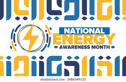 National Energy Awareness Month in October. Optimization and management of energy consumption. The introduction of advanced technology, encourage the use of renewable energy. Energy security. Vector