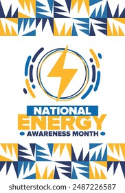 National Energy Awareness Month in October. Optimization and management of energy consumption. The introduction of advanced technology, encourage the use of renewable energy. Energy security. Vector