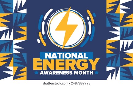 National Energy Awareness Month in October. Optimization and management of energy consumption. The introduction of advanced technology, encourage the use of renewable energy. Energy security. Vector