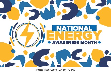 National Energy Awareness Month in October. Optimization and management of energy consumption. The introduction of advanced technology, encourage the use of renewable energy. Energy security. Vector