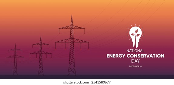 National Energy Conservation Day Electrical Transmission Tower December 14 vector poster