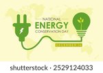 National Energy Conservation Day Vector illustration. Light bulb hands  with green leaf icon. It focuses on bringing awareness to global warming and promoting efforts to combat it. EPS 10.