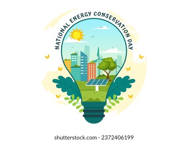 National Energy Conservation Day Vector Illustration on 14 December for Save the Planet and Green Eco Friendly with Lamp and Earth Background Design