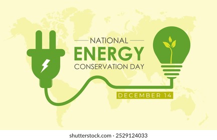 National Energy Conservation Day, Vektorgrafik. Glühbirne Hände mit grünem Blatt Symbol. Der Schwerpunkt liegt auf der Sensibilisierung für die globale Erwärmung und der Förderung von Anstrengungen zu ihrer Bekämpfung. EPS 10.