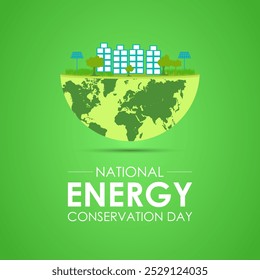 National Energy Conservation Day Vector illustration. Light bulb hands  with green leaf icon. It focuses on bringing awareness to global warming and promoting efforts to combat it. EPS 10.